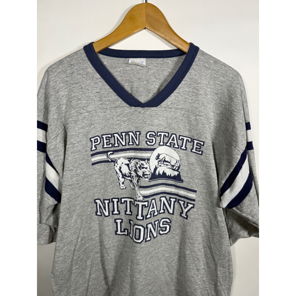 Vintage Penn State Nittany Lions TNT Jersey T-Shirt Gray Navy V-Neck Mens XL